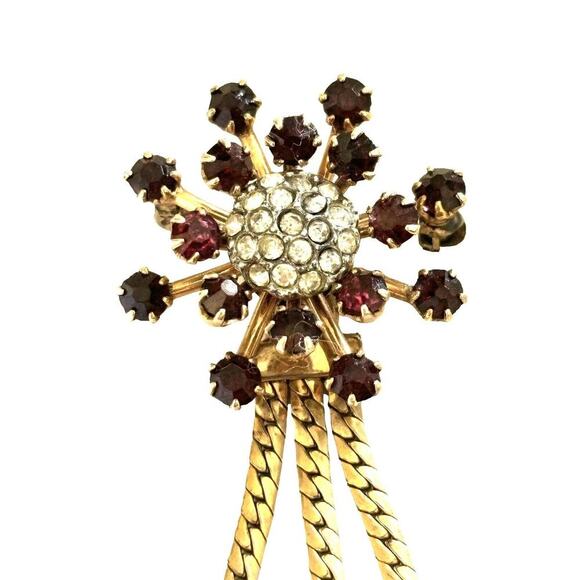 Charles Reis Co. 12kt GF Starburst Red Rhinestone Cascade Brooch Pin MCM Vtg - Picture 2 of 8